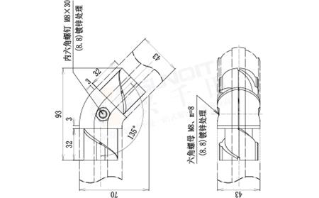 135°内接头尺寸图